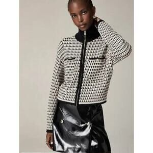 J.Crew Jacquard Sweater-Jacket Cotton Full Zip Gold Buttons Size Medium NEW